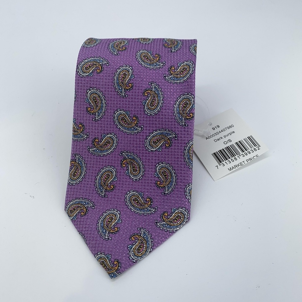 Eton Tie Mens One Size Dark Purple Silk Paisley Made In Italy Dress Necktie